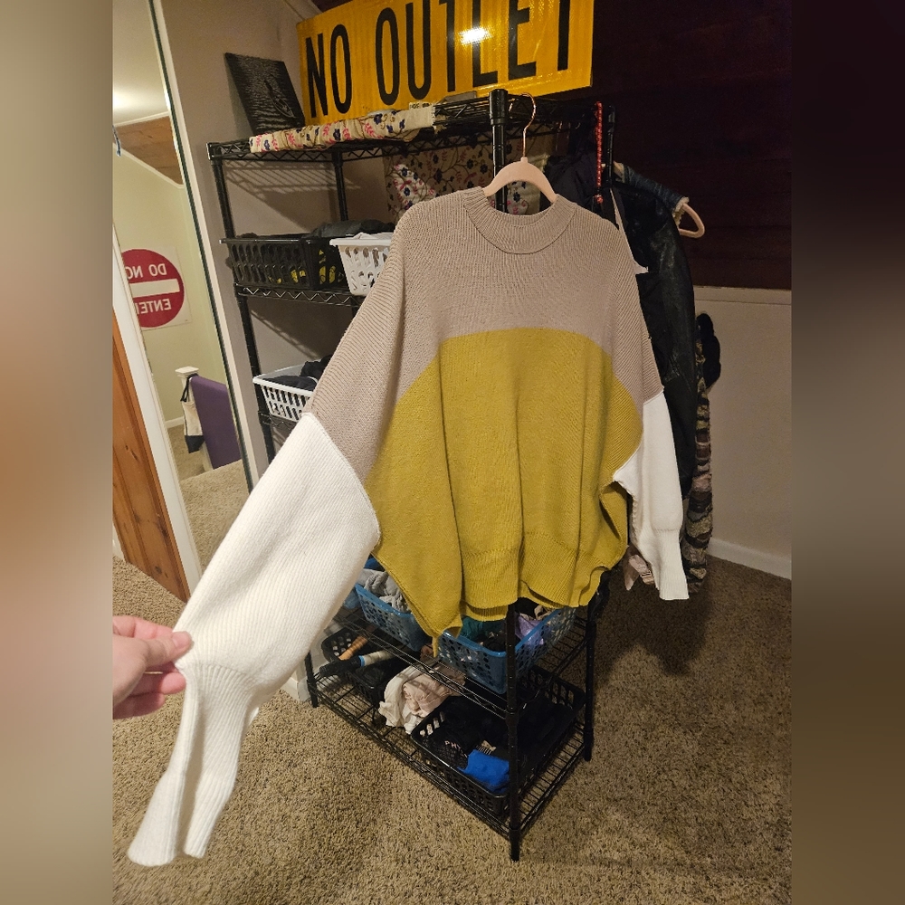 free people oversized sweater xs mock neck lime drop shoulder